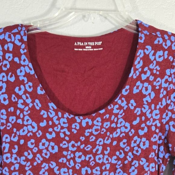 MATERNITY A Pea in the Pod Burgundy Patterned Ruched Fitted Dress Long Sleeve - Picture 3 of 11